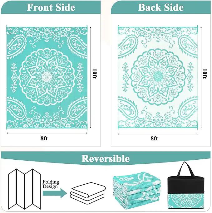 Pauwer Waterproof Outdoor Rug 8x10, Reversible Plastic Straw Patio Camping Rug, Indoor Outdoor RV Mat Carpet for Deck, Camper, Porch, Balcony, Backyard, Picnic, Boho Light Blue by GreenHaven Gardens
