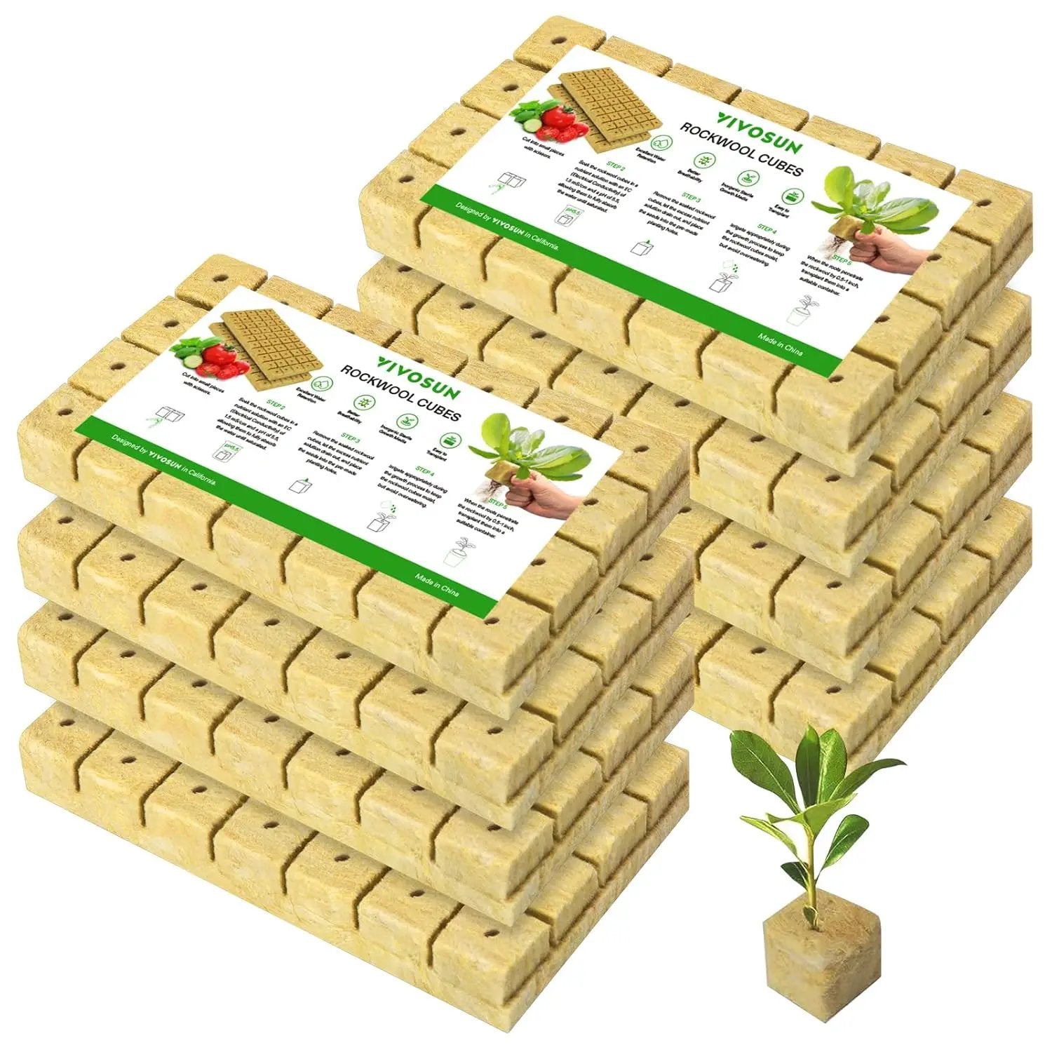 VIVOSUN 1.6 Inch Rockwool Cubes, Grow Cubes for Hydroponics, Cuttings, Cloning, Plant Propagation, Seed Startling, 8 Sheets 224 Plugs by GreenHaven Gardens