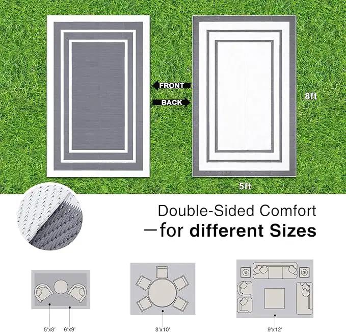 OLANLY Outdoor Rug 5x8 ft Waterproof, Reversible Outdoor Plastic Straw Rug, RV Mat, Indoor Outdoor Carpet Clearance for Patio, Camping, Balcony, Deck, Backyard, Grey & White by GreenHaven Gardens