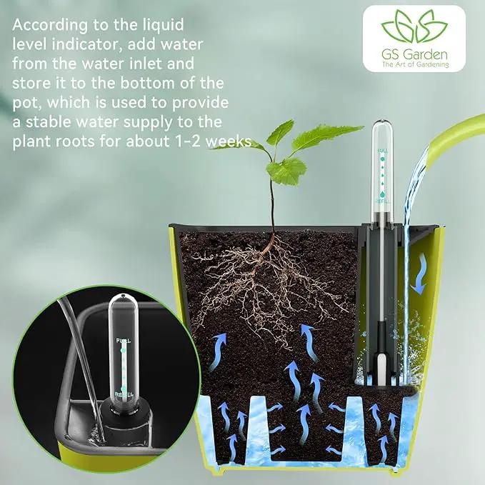 5 inch Self Watering Planters for Indoor Plants 3 Pack Plastic African Violet Self Watering Flower Pots with Water Level Indicator for Herb House Plant Planting by GreenHaven Gardens