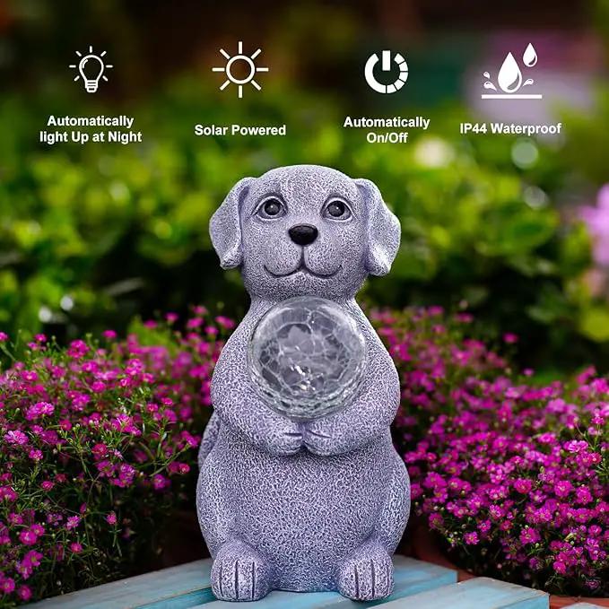 Solar Dog Garden Statues - 8.4 "Dog Decor with Gazing Ball Solar LED Lights, Unique Gifts for Mom Grandma Birthdays, Outdoor Decor for Outside Lawn Porch Patio (Gray) by GreenHaven Gardens