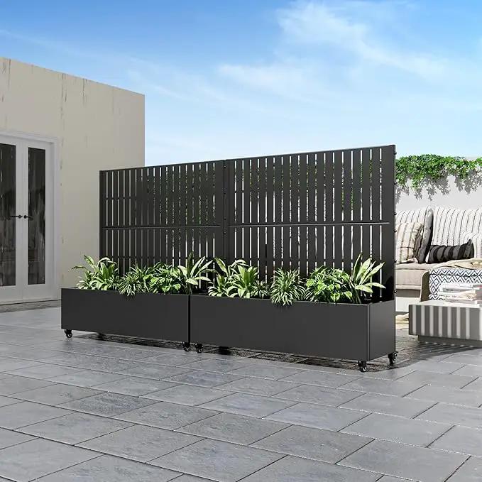 Casaphoria Metal Raised Garden Bed with Trellis and Wheels, 47"x47"x16" Planter Box for Climbing Plants, Vegetables & Vines, Features Drainage Holes and Privacy Screen (Black-Fence) by GreenHaven Gardens