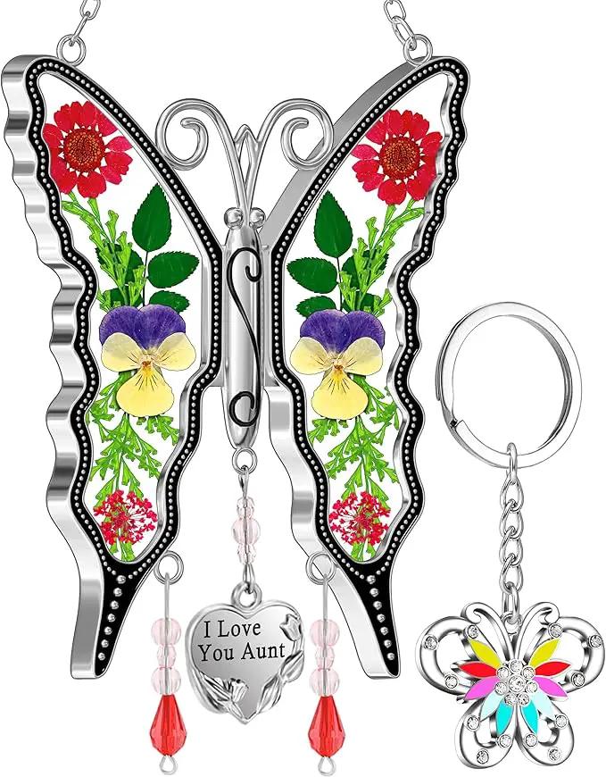 KY&BOSAM I Love You Aunt Butterfly Suncatcher for Windows Gifts for Aunt Pressed Flower Between Wings Glass Metal Engraved Charm Gifts for Aunt Mother's Day Valentine's Birthday Thanksgiving Christmas by GreenHaven Gardens