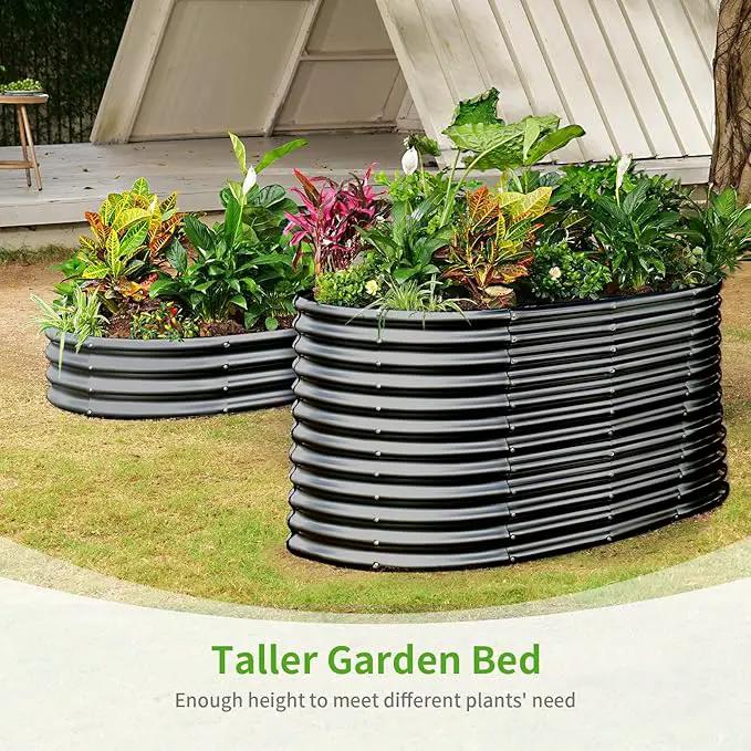 Land Guard 6x3x3ft Oval Galvanized Raised Garden Beds, Large-Capacity Metal Planter Box Outdoor, Durable Deep Raised Garden Bed 3ft Tall, Raised Beds for Gardening Vegetables, Dark Grey by GreenHaven Gardens