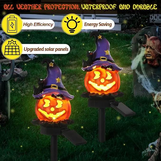 Retisee 2 Pcs Halloween Pumpkin Pathway Solar Lights Orange Jack O Lantern Stake Lights for Outdoor Halloween Decorations Yard Display LED Front Porch Decor(Witch Hat Pumpkin) by GreenHaven Gardens