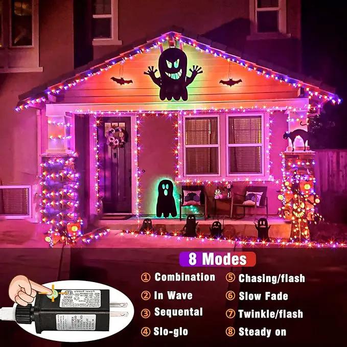 100 LED Halloween Lights Outdoor, 33ft Halloweem String Lights Indoor Clear Wire 8 Modes Waterproof Plug in Twinkle Fairy Lights with Timer Memory for Room Tree Party Decorations, Purple&Orange by GreenHaven Gardens