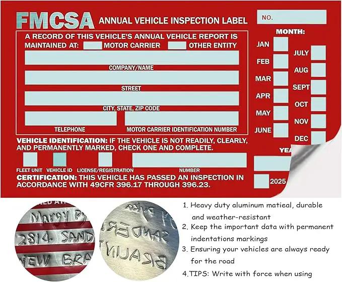 25 Pack 3-Ply Carbonless Annual Vehicle Inspection Report Form with White Interior Inspection Label and Red Exterior Aluminum Inspection Label by GreenHaven Gardens
