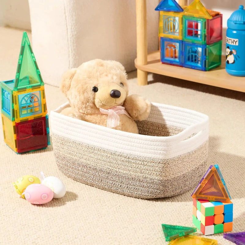 Small Storage Baskets for Organizing | Closet Organizer Bins | Shelf Toy Basket | Woven Rope Baskets | Cube Decorative Box | Shallow Basket | 13x8.5x5.1” | 3 Packs Gradient Brown by GreenHaven Gardens