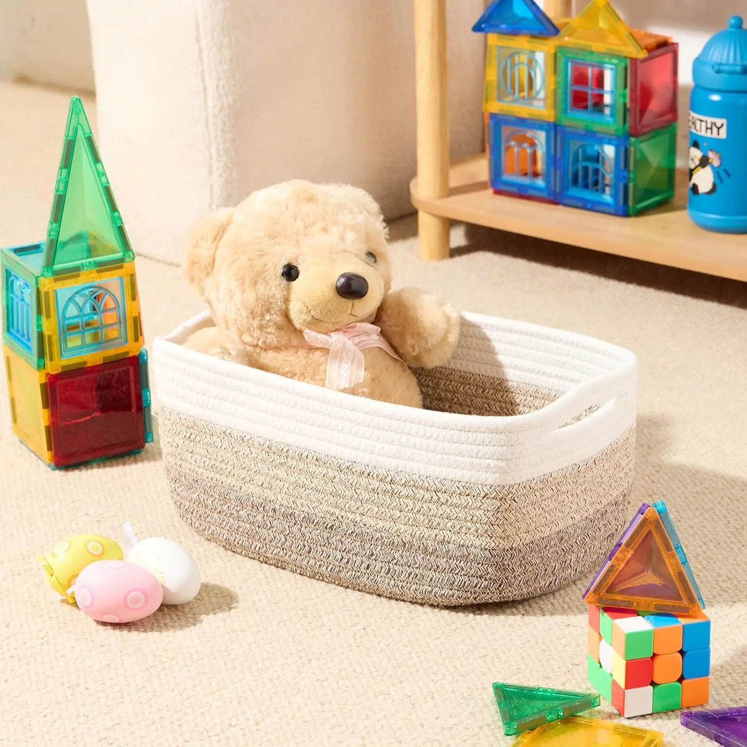 Small Storage Baskets for Organizing | Closet Organizer Bins | Shelf Toy Basket | Woven Rope Baskets | Cube Decorative Box | Shallow Basket | 13x8.5x5.1” | 4 Packs Gradient Brown by GreenHaven Gardens