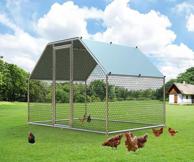 1.26’’ Large Metal Chicken Coop Walk in, Chicken Pen for Chickens, Outdoor Chicken Runs Coops Dog Kennel, Flat Roofed Chicken Runs for Yard with Anti-Ultraviolet Cover (9.2’L x6.2’W x6.4’H) by GreenHaven Gardens