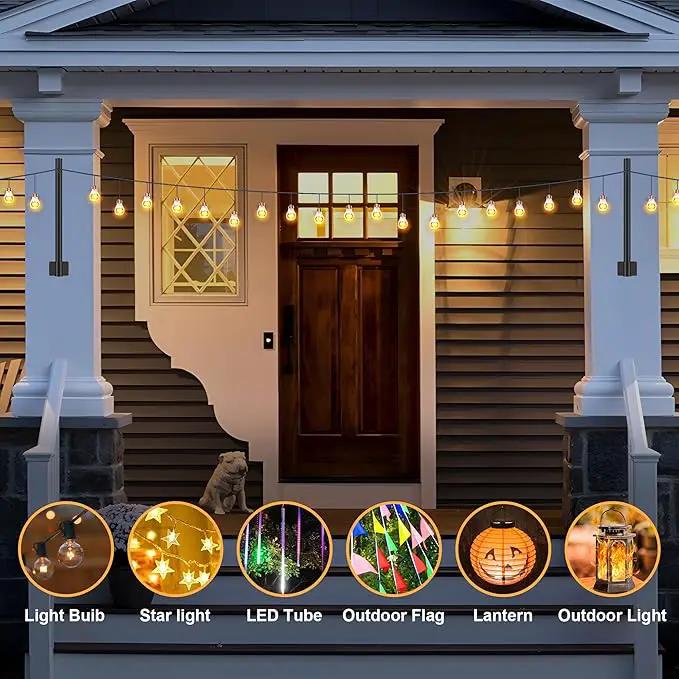 Suchtale 4 Pack 1.3 FT String Light Poles, Suspension Outdoor Fence Post Lights with Clip and Bracket, Outside String Lights Hanging, Wall Mounting Stand for Patio Garden Backyard Wedding Party, Black by GreenHaven Gardens