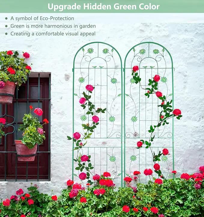 4 Pack Metal Garden Trellis 71" H Garden Fence Rustproof Trellis for Climbing Plants Support Roses Flower Outdoor Lawn, Blue Green by GreenHaven Gardens