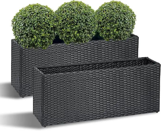 SUNNYPARK Set of 2 Large Rectangular Planter with Removable Liner, All-Weather PE Rattan Modern Planters Indoor Outdoor Flower Plant Pots Garden Box Patio Yard Front Porch Deck by GreenHaven Gardens