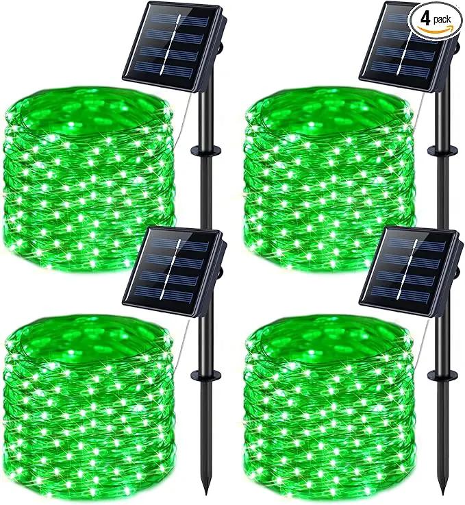 JMEXSUSS 4 Pack Green Solar Christmas Lights, Total 400 LED 132FT Solar String Lights Outdoor Waterproof, 8 Modes Copper Wire Solar Fairy Lights for Patio Garden Yard Tree Christmas Decor by GreenHaven Gardens