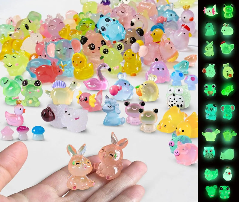 Luminous Mini Resin Animals 100 Pcs Tiny Animals Mini Ducks Owls Tiny Frogs Pandas Dinosaurs Small Birds Elephants Little Rabbits Glow in The Dark Garden Miniatures Fairy Garden Accessories by GreenHaven Gardens