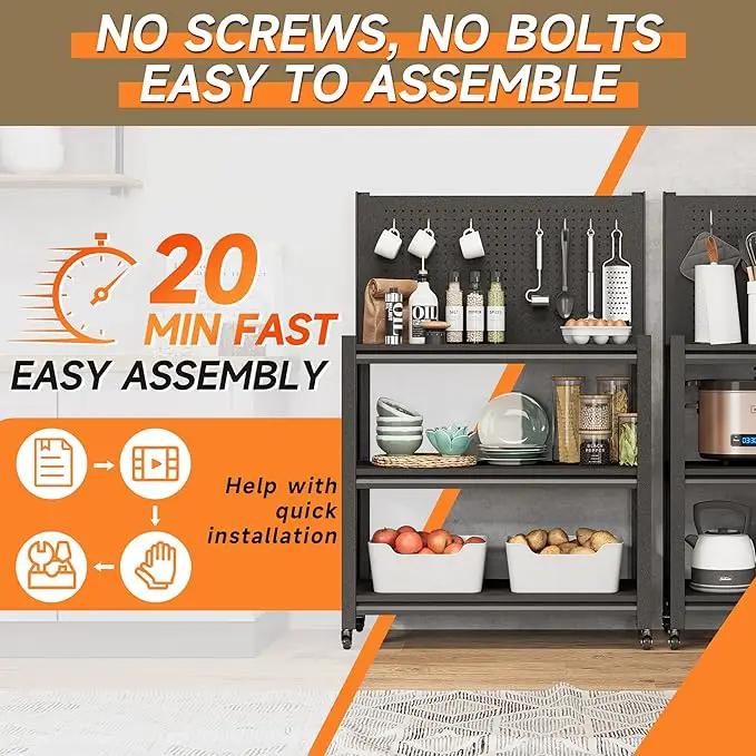 Workbench with Pegboard, Adjustable Heavy Duty Work Table with Wheels, Heavy Duty Workstation, Metal Tool Work Bench for Garage Warehouse Workshop, 48" H x 18" D x 34" W, Black by GreenHaven Gardens