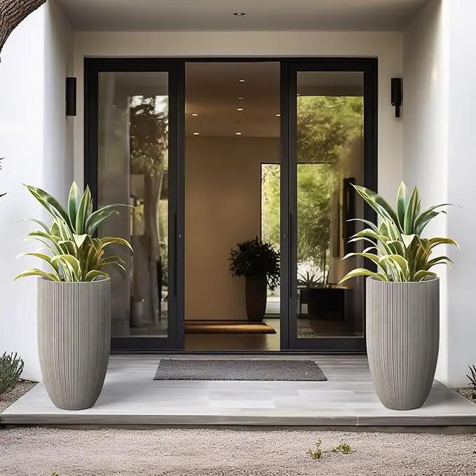 Kante 24 Inch Tall Round Concrete Planter, Large Indoor Outdoor Plant Pots with Drainage Hole and Rubber Plug, Modern Decorative Garden Pots for Home Patio Porch, Textured Weathered Concrete by GreenHaven Gardens