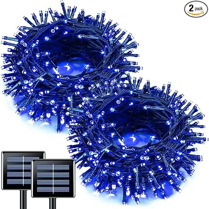 JMEXSUSS 2 Pack Blue Solar Christmas Lights: 100 LED 33ft Blue Solar Lights Outdoor, 8 Modes Solar String Lights for Outside Christmas Tree Gardens Party by GreenHaven Gardens