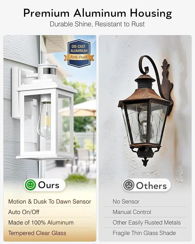 VIANIS Motion Sensor Porch Lights, 2 Packs Outdoor Wall Lights Wall Mount, White Dusk to Dawn Outdoor Sconce Lights, Waterproof Exterior Light Fixture for House, Garden, Patio,Hardwired, Non-Solar by GreenHaven Gardens