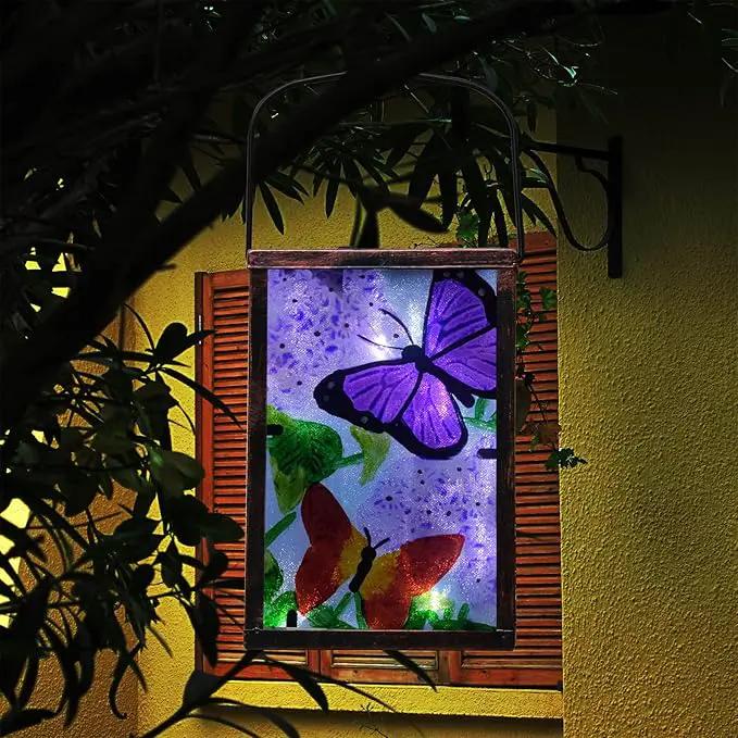 Hanging Solar Lantern, Outdoor Decorative, LED Solar Butterfly Lights, Tabletop Lamp for Outdoor Patio Garden by GreenHaven Gardens
