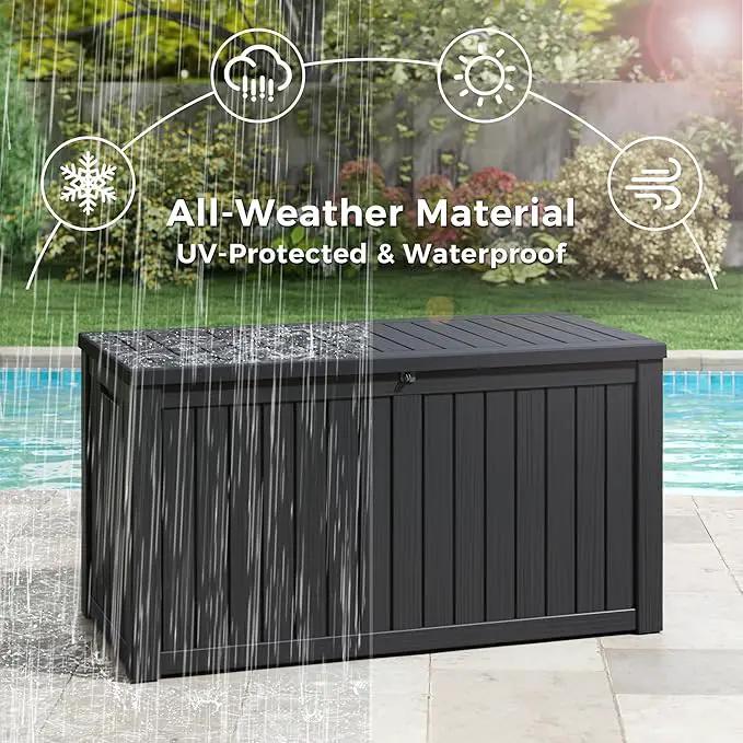 NUNU LAB 150 Gallon Outdoor Storage Box,Resin Large Sturdy Deck Box, Backyard Outside Storage Box Waterproof with Double Wall Panels,Package Delivery Garden Outdoor Hose Storage Bin by GreenHaven Gardens