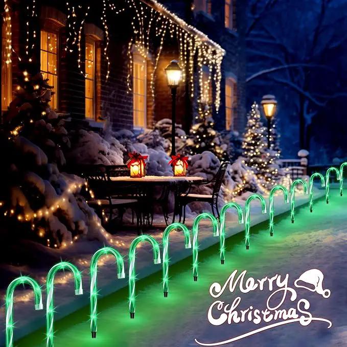 10" 10 Pack Christmas Candy Cane Lights, Candy Cane Lights with 10 Stakes for Walkway Patio Yard Patio Garden Festival Holiday Outdoor Indoor Landscape Path, Christmas Decorations Outside, Green by GreenHaven Gardens