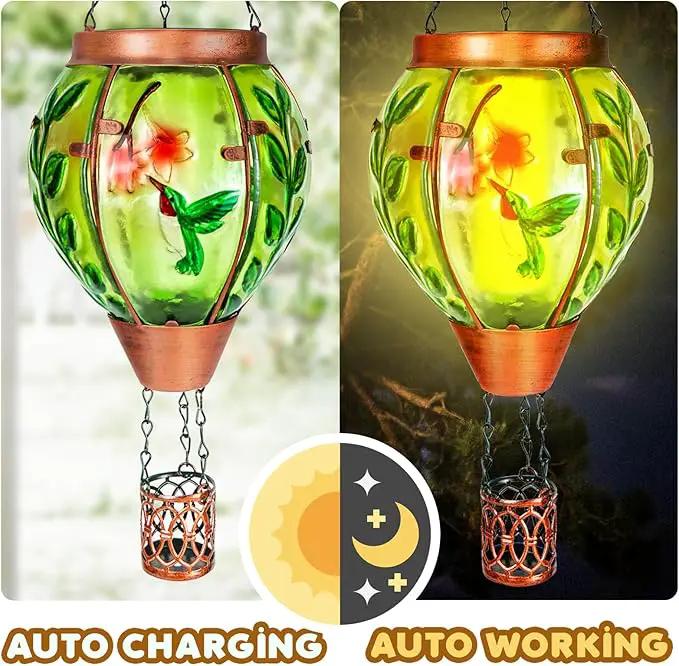4 Pack Solar Hot Air Balloon Lantern with Flame，Hummingbird Outdoor Solar Lanterns for Outside Garden Yard Farmhouse Patio Pathway Decoration, Hummingbird Gifts for Women Grandma Mom - Hummingbird by GreenHaven Gardens