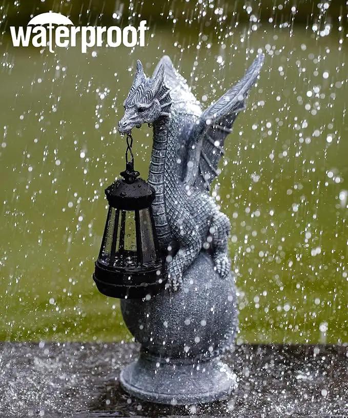 Dragon on Ball with Solar Lantern Statues: Garden Decor Outdoor Decorations Art Figurine for Patio Balcony Yard Lawn by GreenHaven Gardens