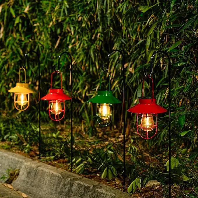 Solar Lights Lantern Lamp with Shepherd Hook, Solar Metal Lanterns, Outdoor Lights Decor,Edison Bulb Lights for Garden ,Outside Decor for Pathways,Patio, Lawn, or Landscaping(Green) by GreenHaven Gardens