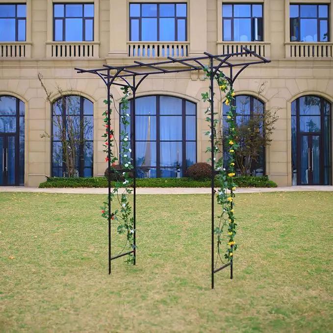 Steel Garden Arch, 7'2" High x 6'6" Wide, Garden Arbor for Various Climbing Plant, Outdoor Garden Lawn Backyard by GreenHaven Gardens