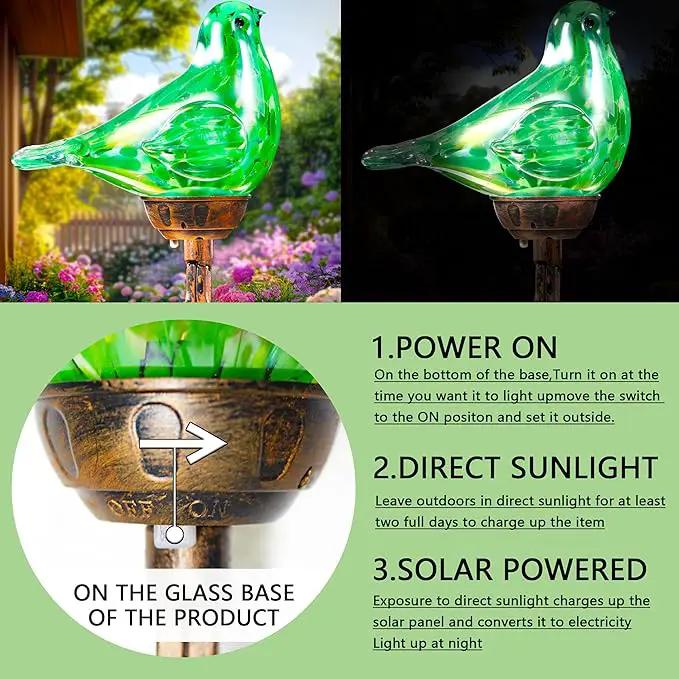 Decorative Solar Lights Outdoor Solar Bird Stake Lights Hand Blown Glass Decorative Garden Pathway Lights Outdoor Waterproof Glass Stakes (Green) by GreenHaven Gardens