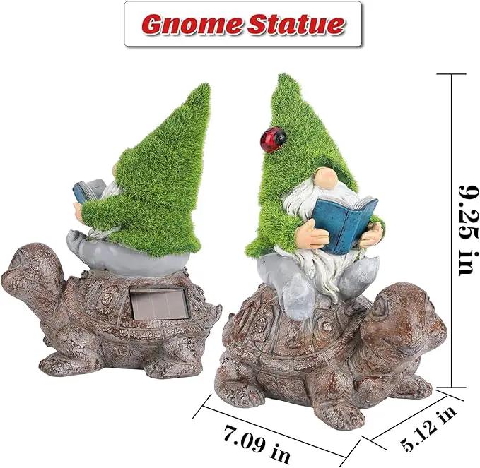 Garden Gnome Sitting on Turtle Outdoor Statues and Sculpture with Solar Lights, Garden Gnome Solar Statues and Turtle Figurines for Patio Yard Lawn Porch Decorations by GreenHaven Gardens