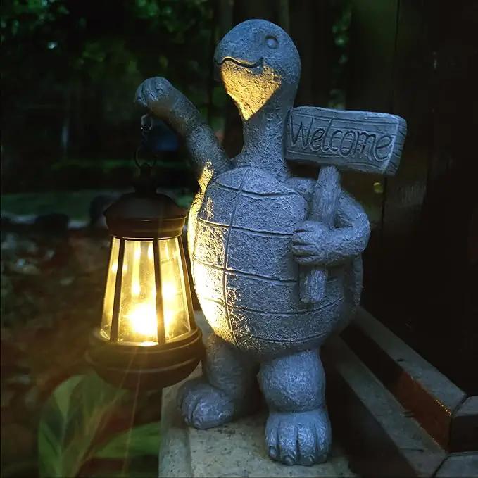Solar Turtle Garden Outdoor Statues,Resin Turtles Figurine Decorations with Solar Lights Lantern, Outdoor Turtle Art Decor for Lawn,Yard, Unique Housewarming Gift for Garden Home by GreenHaven Gardens