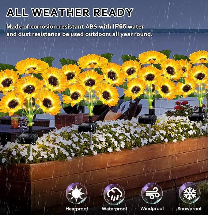 Solar Lights Outdoor Garden Decor,4 Pack with 24 Sunflower Lights,Solar Flowers Lights Waterproof,Sunflowers Gifts for Mom Women Grandma Birthday,Decorative Stakes Lights for Landscape Yard Patio Lawn by GreenHaven Gardens