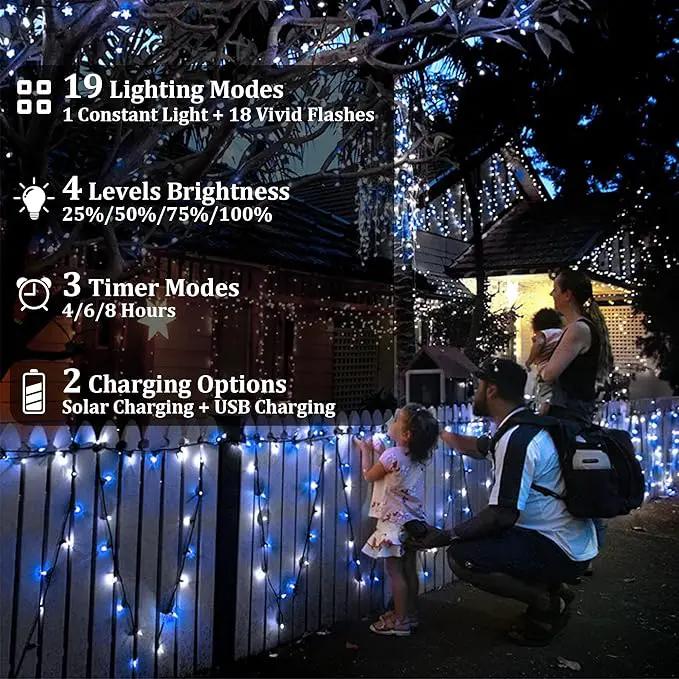 2-Pack 200FT Solar String Lights for Outside, 600 LED Extra-Bright Outdoor Light With 19 Modes & Timer, Waterproof Fairy Lights for Garden Patio Tree Christmas Decorations Blue & White by GreenHaven Gardens