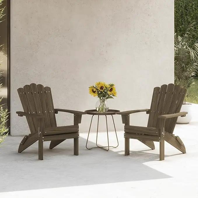 Set of 4 Folding Adirondack Chairs, Heavy Duty Weather-Resistant Patio Chairs with Wide Armrests & Ergonomic High Back, HDPE Fire Pit Seating for Backyard, Garden, Porch - Light Brown by GreenHaven Gardens