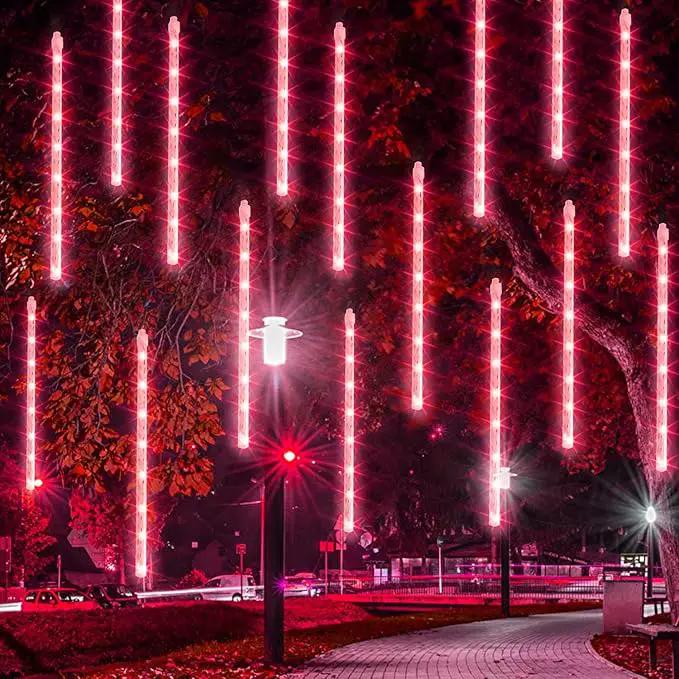 Dazzle Bright 288 LED Christmas Light, 11.8 Inch Meteor Shower Rain Lights with 8 Tubes，Waterproof Plug in Falling Rain Lights Christmas Decorations for Xmas Bushes Tree Yard Party (RED) by GreenHaven Gardens
