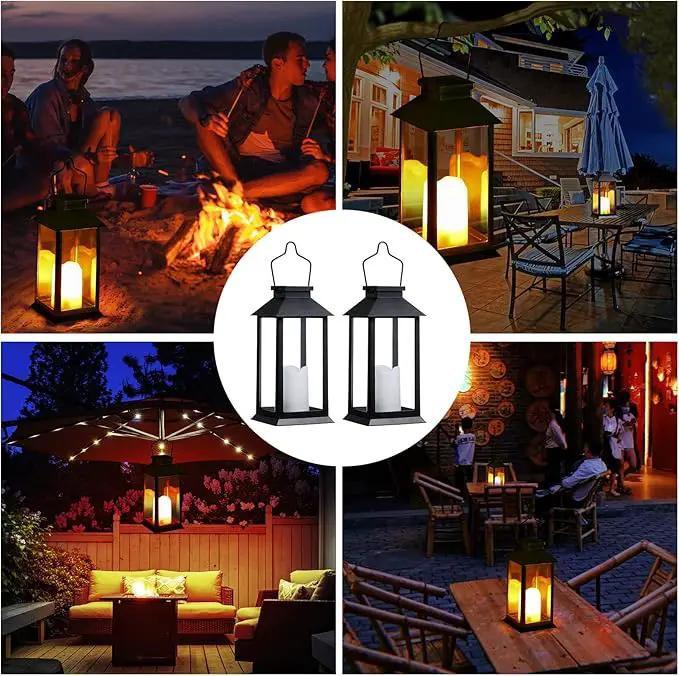 2 Pack Solar Lanterns, Outdoor Garden Hanging Lanterns, 11.8 Inch LED Flickering Flameless Candle Mission Lights for Yard, Table, Patio (Black) by GreenHaven Gardens