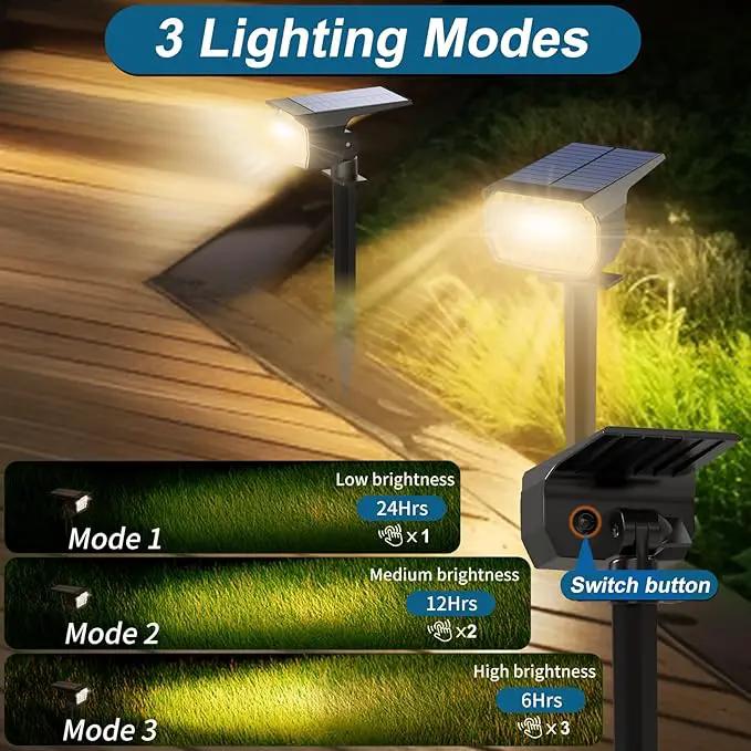 Solar Spot Lights Outdoor Waterproof IP65, 6 Pack Landscape Spotlights with 46 LEDs, 3 Modes Auto On/Off Solar Powered Flood Lights for Outside Pathway, Yard, Garden, Walkway (Warm White) by GreenHaven Gardens