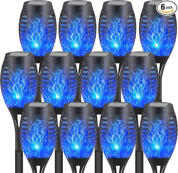 12-Pack Blue Solar Flickering Flame Torches – Waterproof Solar Garden Lights, Outdoor Solar Lights for Yards, and Flame Torches for Patio and Pathway Decorations by GreenHaven Gardens