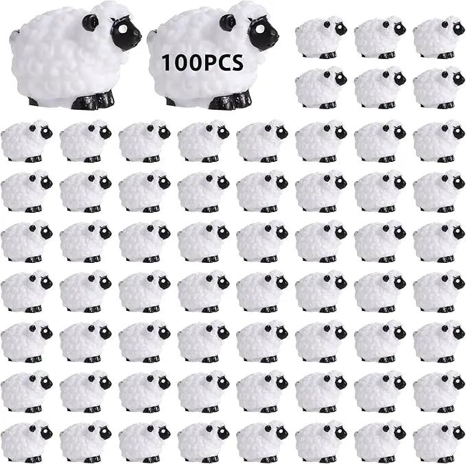 100Pcs Mini White Sheep Figurines, Miniature Resin Sheep Figurines, Mini Cute Resin White Sheep Ornaments, Little Outdoor Moss Landscape Figurines, Tiny Fairy Garden Animal Cake Toppers by GreenHaven Gardens