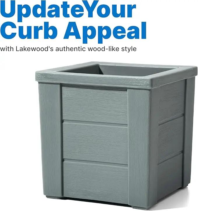 Step2 Lakewood Square Planter, Large Planters for Outdoor Plants, Gardening and Flower Pot for Patio or Porch, Efficient Drainage, Durable Plastic, Sage Gray, 2-Pack by GreenHaven Gardens