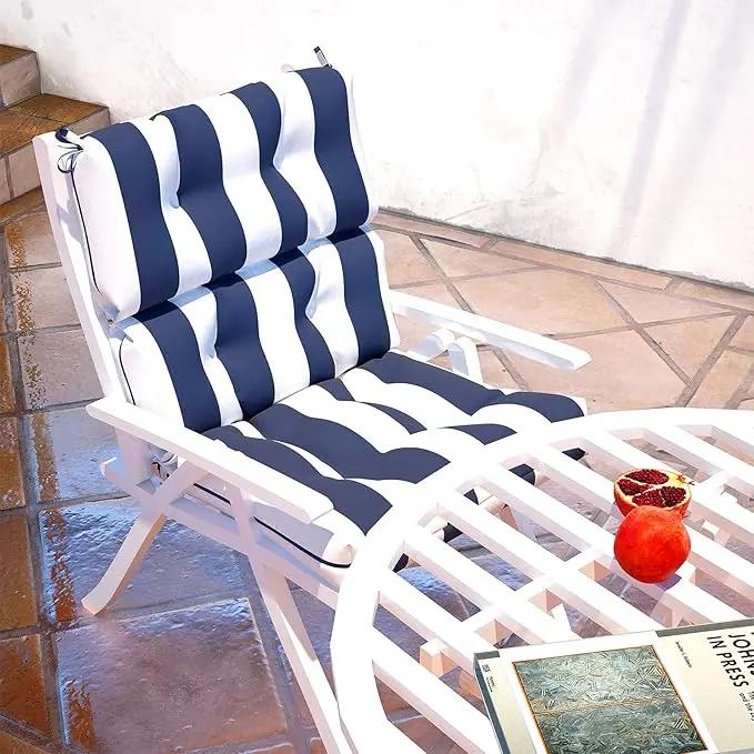 LVTXIII 2 Pack Outdoor High Back Cushions Patio Tufted Seat and Back Chair Cushions with Ties, Replacement Chair Pad for Outdoor Furniture Decoration (44” L x 22 W”, Set of 2, Cabana Navy) by GreenHaven Gardens