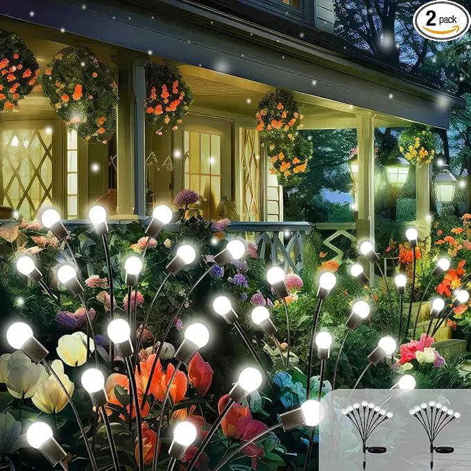 2025 Solar Lights Outdoor Waterproof, 2 Pack Solar Garden Lights, Solar Firefly Lights Outdoor Waterproof, Solar Twinkle Swaying Fairy Light for Yard Patio Pathway Garden Decoration (Cool White) by GreenHaven Gardens