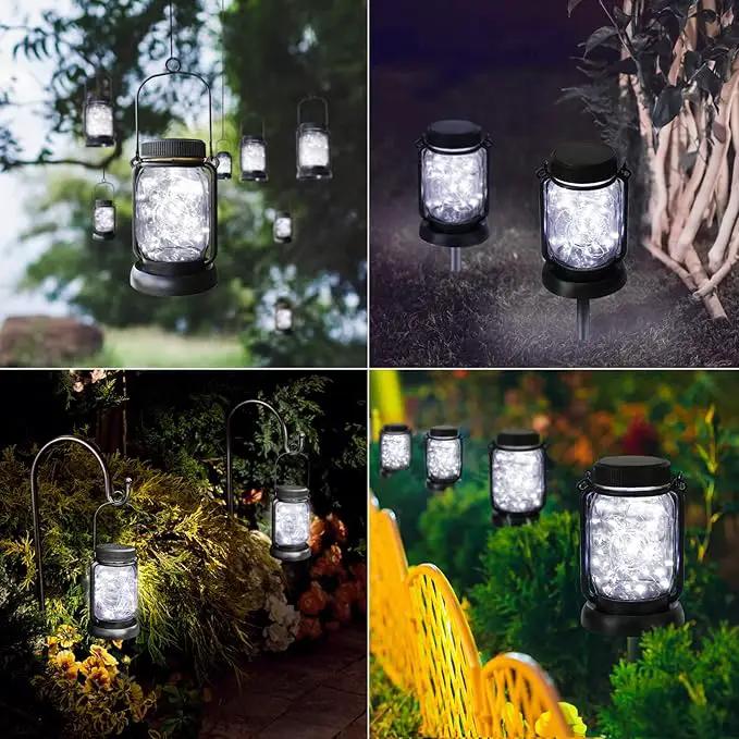 Mlambert Cool White 4 Pack Solar Hanging Mason Jar Lights with Stakes, Waterproof Decorative 30 LEDs Outdoor Solar Lantern Lamp Patio Garden Tree Yard by GreenHaven Gardens