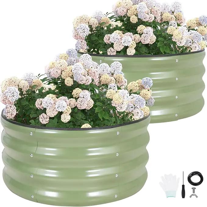 G GOOD GAIN Round Raised Garden Bed - 2Pcs 2x2x1ft Galvanized Steel Planter Boxes Outdoor with Rubber Edge Trim | Metal Raised Beds for Gardening Vegetables Flowers Fruits Herbs (Olive Green) by GreenHaven Gardens