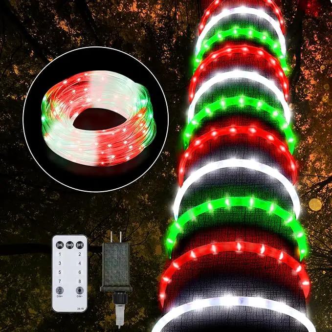 Christmas Rope Lights Outdoor, 50Ft 600 LED Red White Green String Light, Waterproof Tube Light Plug in 8 Modes Timer Memory, Permanent Christmas Lights for Tree Fence Garden Party Decorations by GreenHaven Gardens