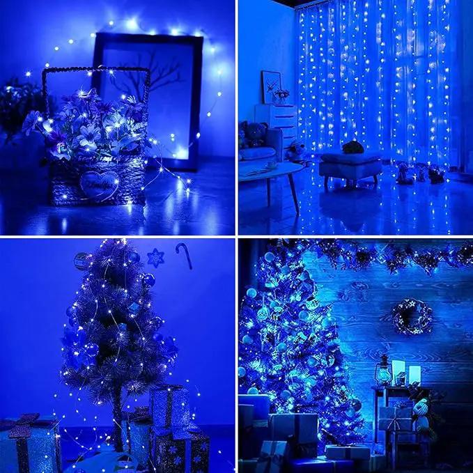 RUICHEN Blue Dimmable Fairy Lights Plug in, 99 Ft 300 LED Twinkle String Lights with Remote, Waterproof Silver Wire Firefly Lights for Bedroom, Patio, Yard, Christmas, Wedding, Party, New Year's Day by GreenHaven Gardens