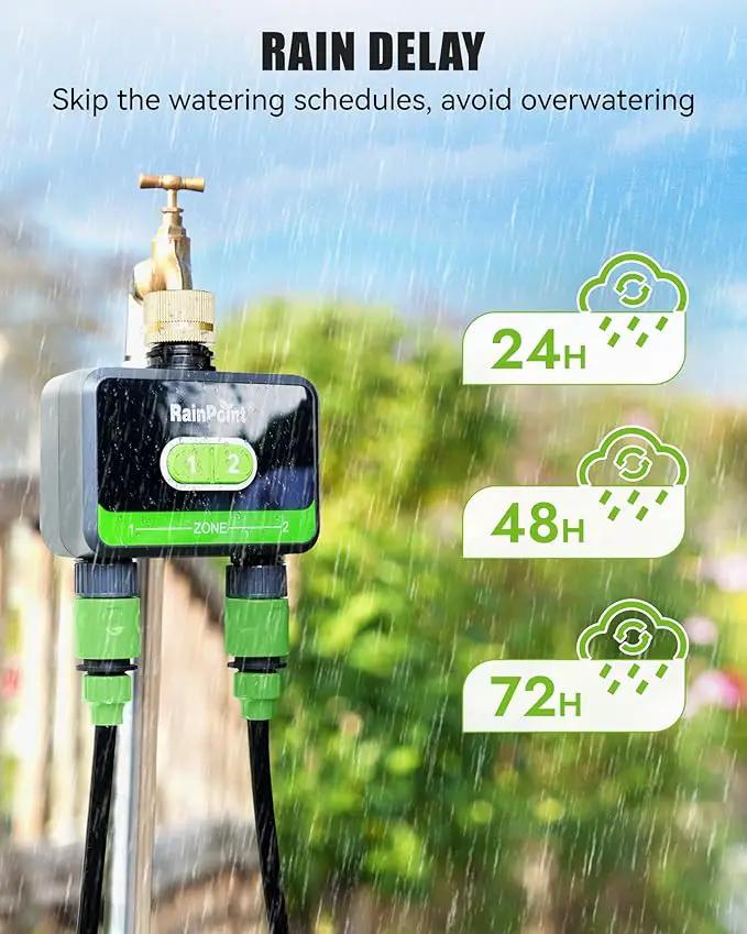 RAINPOINT Bluetooth Water Timer for Garden Hose, Smart Hose Timer 2 Outlet(Not Hub), Wireless Sprinkler Watering Timer with Rain Delay, Automatic Irrigation System for Lawns and Yard by GreenHaven Gardens