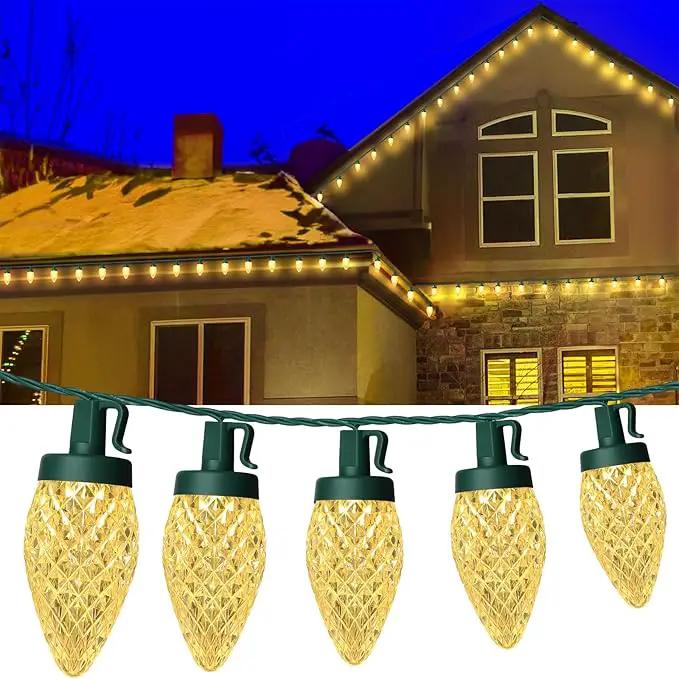 C9 LED Christmas Lights, 34FT 50 Bulbs Outdoor Christmas Decorations for House Waterproof String Lights Extendable Green Wire Fairy Lights for Patio Xmas Garden Party Wedding Holiday Indoor Warm White by GreenHaven Gardens